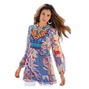 Soft Surroundings Tory Sheer Tunic Embroidered Eyelet Boho Size M